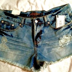 ★ NEW, Tags Attached - Distressed 5 pocket Blue Jean Shorts from REVOLT• Sz.13 ★